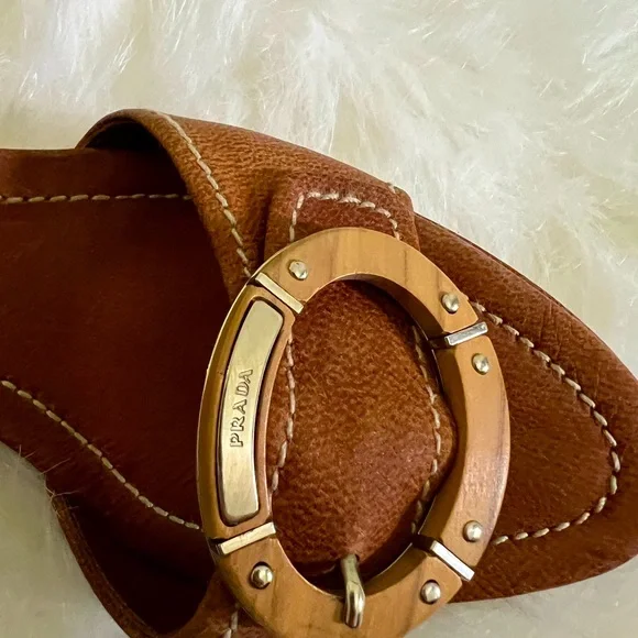Prada Calzature Donna Wooden Buckle Slide Sandals - Size 40/US 9